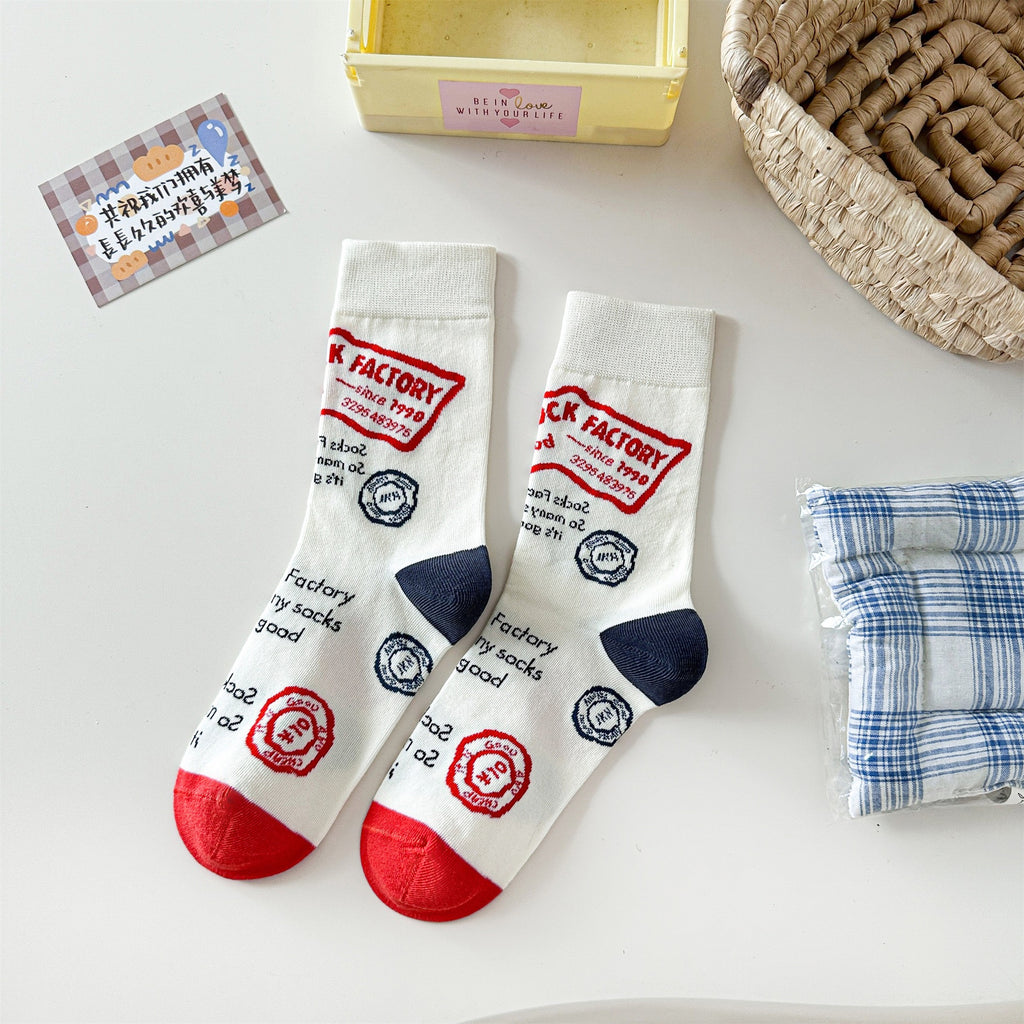 Off-White Crew Socks with Vintage-Style Logos