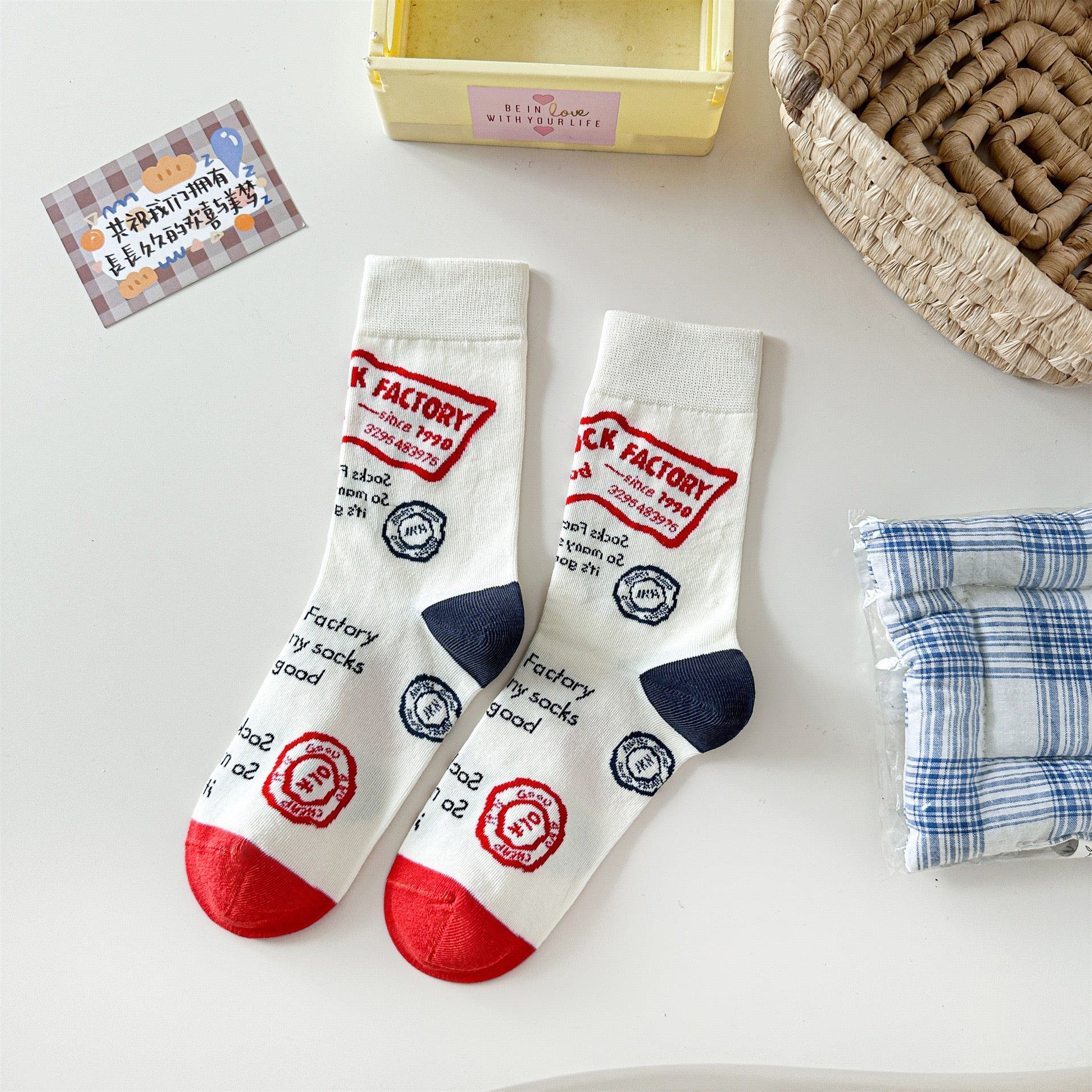 Off-White Crew Socks with Vintage-Style Logos