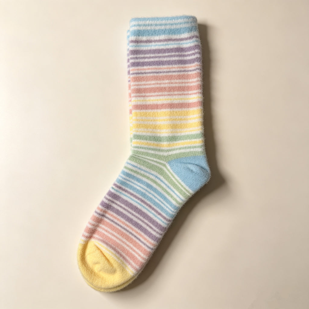 Soft Fuzzy Pastel Rainbow Stripe Crew Socks