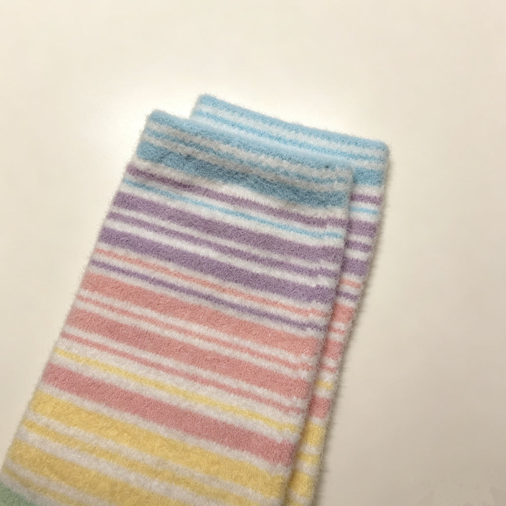 Soft Fuzzy Pastel Rainbow Stripe Crew Socks