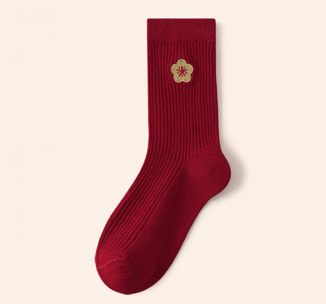 Lunar Blossom Ribbed Cotton Socks