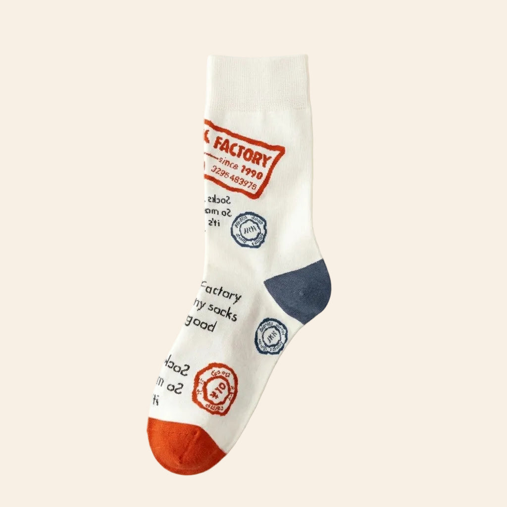 Off-White Crew Socks with Vintage-Style Logos