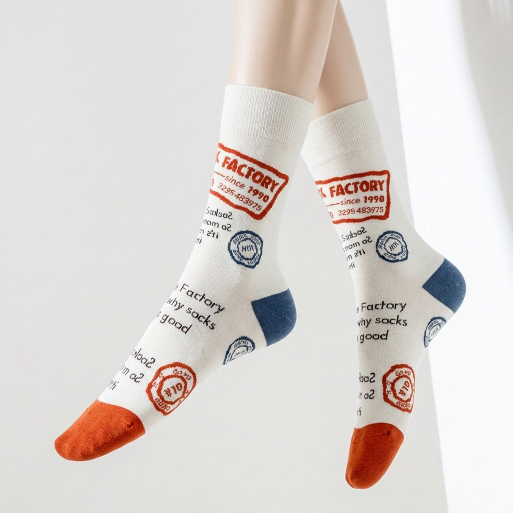Off-White Crew Socks with Vintage-Style Logos