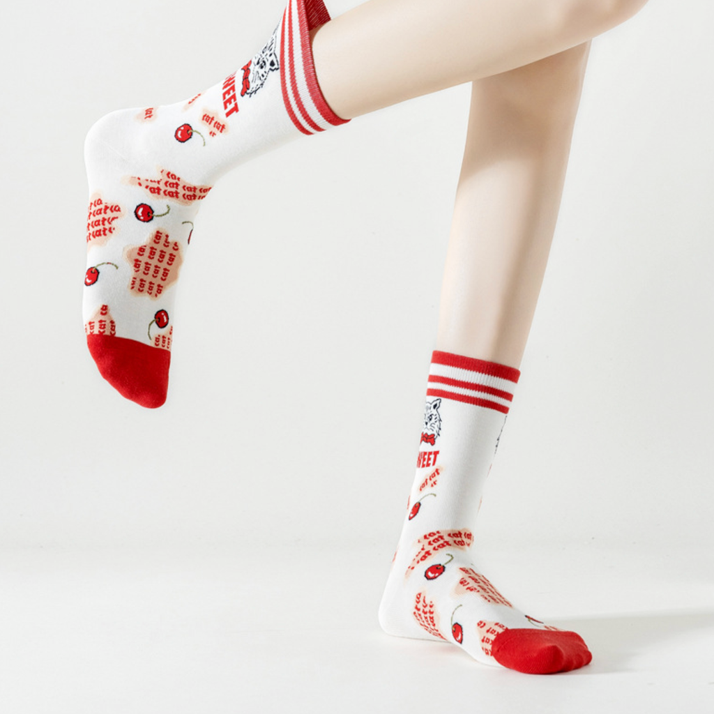 Retro Vibes Cherry Cat Graphic Socks