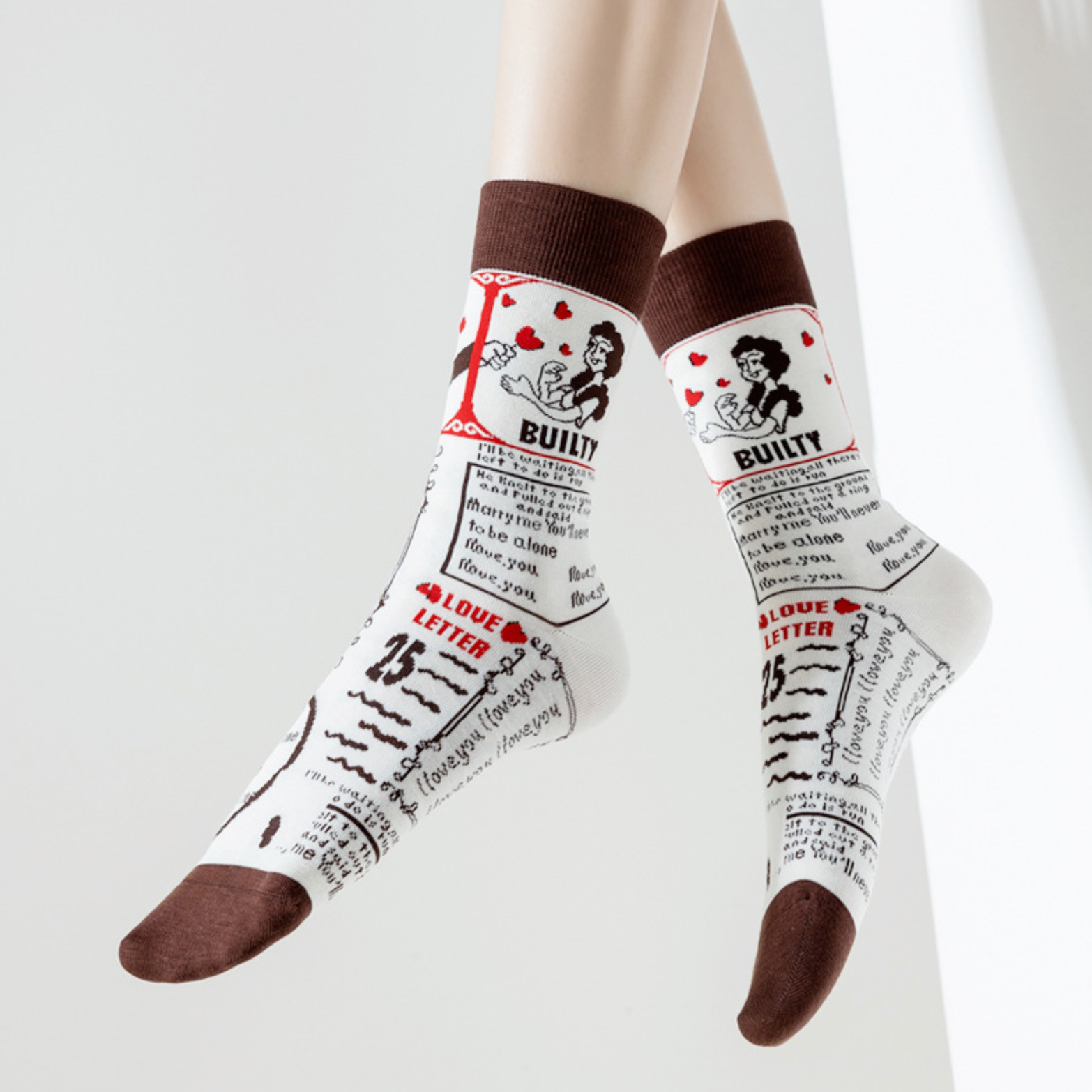 Retro 'Love Letter' Illustrated Knit Socks with Gilt-Edge Details