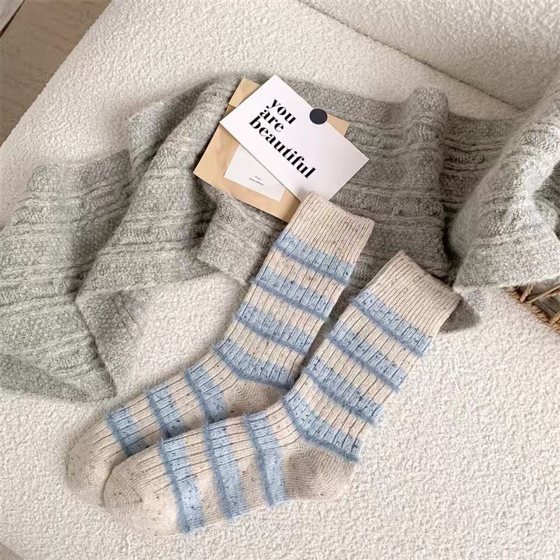 Cozy Pastel Striped Fuzzy Crew Socks